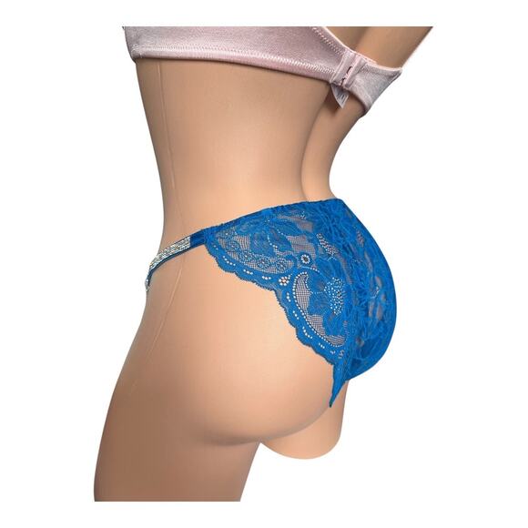 Victoria's Secret Very Sexy Bombshell Shine Cheeky Panty blue lace crystals XL - Picture 9 of 11